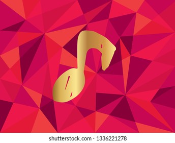 Vector Illustration of Gold Notes for Music Icon with Red Polygon and Geometric. Graphic Design for Template, Layout, Background, Poster and More.