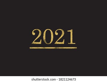 Vector illustration of gold numbers 2021 on a dark background. New Year and Christmas concept.