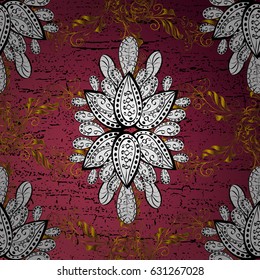 Vector illustration. Gold on pink background. Pattern medieval floral royal pattern. Decorative symmetry arabesque. Good for greeting card for birthday, invitation or banner.