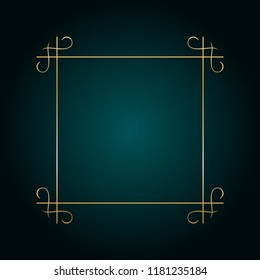 Vector illustration of Gold ornament frame on a turquoise background.