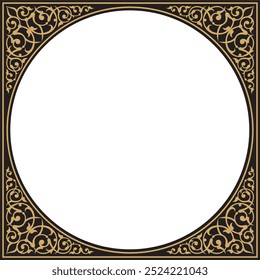 Vector illustration of gold ornamental design pattern on square frame border, suitable for calligraphy, invitation cards, frame decoration, used with text placement in the center