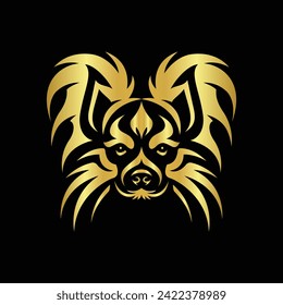 Vector Illustration of Gold papillon Head Line Logo Sign in black background