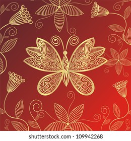 Vector illustration of gold pattern butterfly