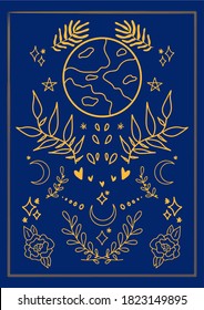 Vector illustration. Gold pattern on a blue background.