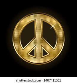 Vector illustration of gold peace symbol on black background