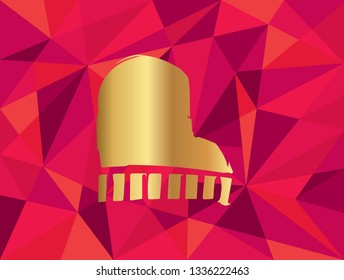 Vector Illustration of Gold Piano for Music Icon with Red Polygon and Geometric. Graphic Design for Template, Layout, Background, Poster and More.