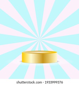 Ilustración vectorial del podio dorado con fondo de rayos para la visualización del producto. para obtener más información acerca de los cambios realizados en el código. folletos de promoción de productos
