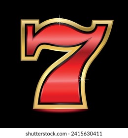 Vector illustration of gold and red number 7 with a black background.