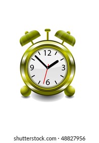 Vector Illustration of a gold retro analog Alarm Clock with twin bells and hammer