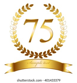 Vector illustration of Gold ribbon and laurel wreath. Anniversary - 75.