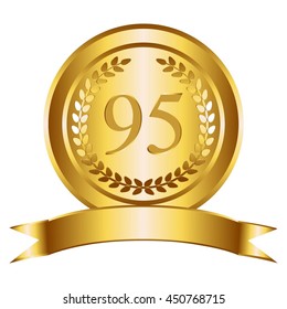 Vector illustration of Gold ribbon, laurel wreath. Birthday - 95 years.