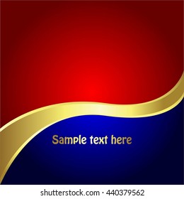 Vector illustration of Gold ribbon. Red - blue background.