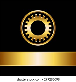 Vector illustration of Gold Ribbon and tire on a black background.