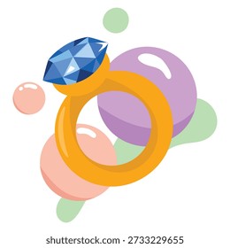 Vector illustration of gold ring with blue gem cartoon style occult magic object ideal for mystical fantasy ritual themed design and magical artwork