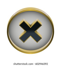 Vector illustration of gold round cancel icon on white background