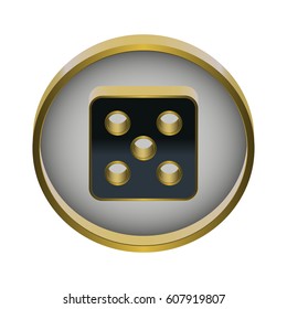 Vector illustration of gold round dice icon on white background