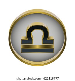 Vector illustration of gold round libra zodiac icon on white background