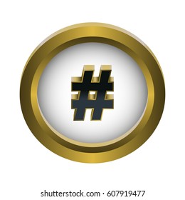 Vector illustration of gold round number icon on white background