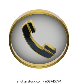 Vector illustration of gold round phone icon on white background