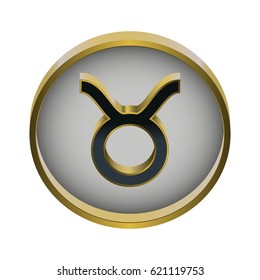 Vector illustration of gold round taurus zodiac icon on white background