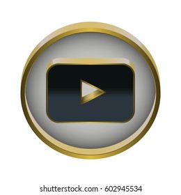 Vector illustration of gold round video play icon on white background