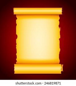 Vector illustration of gold scroll on on bright background