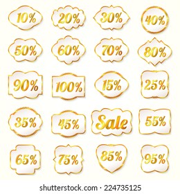 Vector illustration. Gold set of labels percent for sales