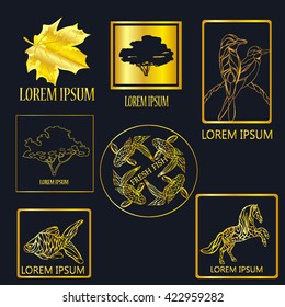 Vector illustration of a gold set logo. Gold logo, emblem, brand for companies