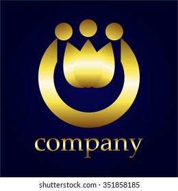 Vector illustration of Gold shapes on a blue background. Abstract. People. Company.
