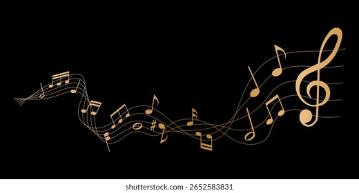 ilustração vetorial de partitura de ouro - notas musicais melodia