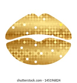 Vector illustration of gold shiny lips