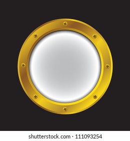 Vector illustration of a gold ship porthole isolated on black