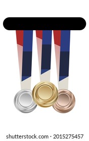 Vector illustration of gold, silver, bronze medals. Isolated on a white background