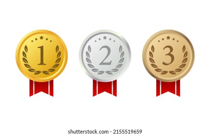 Vector illustration of gold, silver, and bronze medal. Suitable for design element of realistic award medal prize, competition winner, and product label badge.