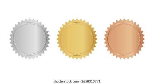 Ilustração vetorial de ouro, prata, bronze medalhas set design