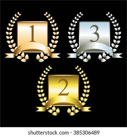 Vector illustration of Gold, silver and bronze awards. The winners of 1, 2, 3 places.