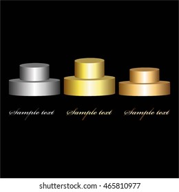Vector illustration of Gold, silver and bronze podium and text on a black background.
