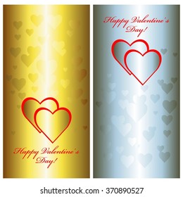 Vector illustration of Gold and silver hearts on a background.