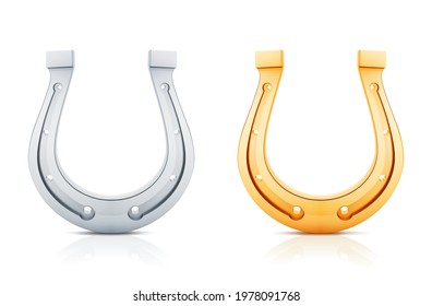 Vector illustration of gold and silver horseshoes.