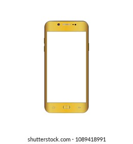 Vector illustration of gold smartphone with white screen.Empty panel on mobile phone