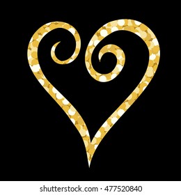 vector illustration with gold spangles in a shape of a heart over the black backdrop