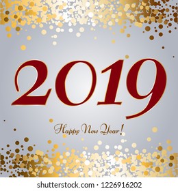 Vector illustration of Gold sparkles on a silver background. New Year 2019