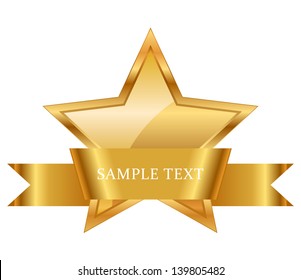 Vector illustration of gold star award with shiny ribbon with space for your text