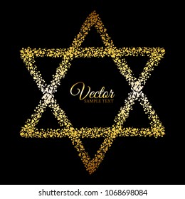Vector illustration of Gold Star of David on a black background.

