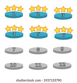 Vector illustration with gold star. GUI graphical user interface for building 2D games. Casual game. Can be used in mobile or web games. Isolated. white background. game level