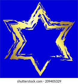 Vector illustration of Gold star on a blue background
