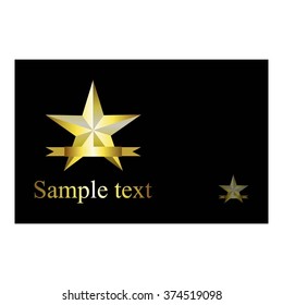 Vector illustration of Gold star with a ribbon on a black background.