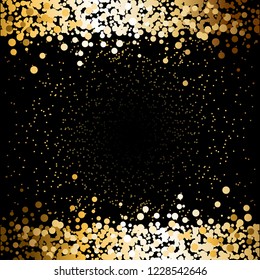 Vector illustration of Gold stars and glowing sequinse on a black background