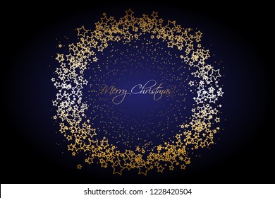 Vector illustration of Gold stars on a blue background. Merry Christmas!