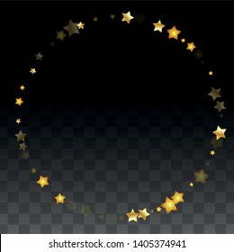 Vector Illustration with Gold Stars on Black Transparent Background. Magic Night. Cosmic Pattern. Stars Confetti. Flying Stardust.  Cosmic Shiny Child Design. Luxury Golden Starry Design. Premium.